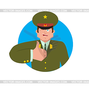 Russian Officer thumbs up and winks. Soldier happy - royalty-free vector clipart