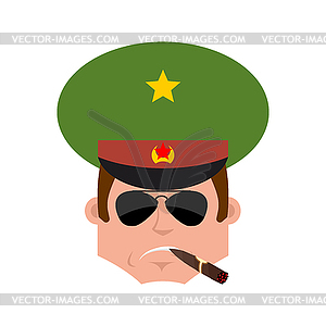 Russian Officer smoking cigar emotion avatar. Stric - vector clipart
