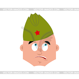 Soviet soldier confused emoji oops. Retro Russian - vector clipart