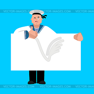 Sailor holding banner blank. Russian soldier - vector image