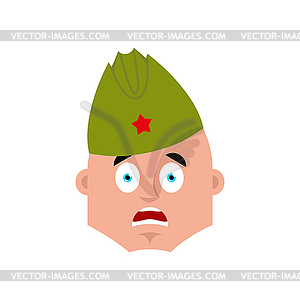 Soviet soldier scared OMG. Retro Russian warrior - vector clip art