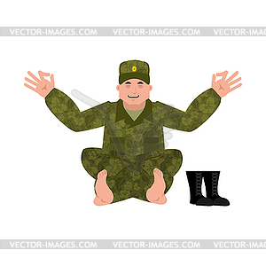 Russian soldier yoga. Warrior yogi. Relaxation and - vector image