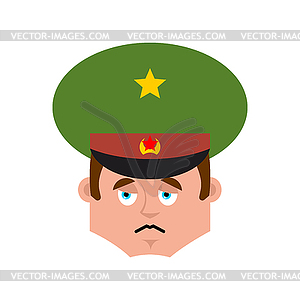 Russian Officer sad emoji. Soldier sorrowful emotio - vector image