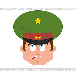 Russian Officer confused emoji. Soldier oops face - vector image