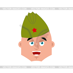 Soviet soldier happy emoji. Retro Russian warrior - vector clipart