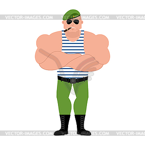 Russian soldier Strong Cool serious. Airborne troop - vector clip art