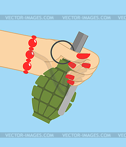 23 февраля. Женщина вручает гранату. - векторное изображение