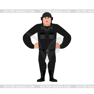 Tankman angry. Russian soldier evil emotion - vector image