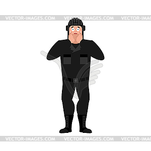 Tankman scared OMG. Russian soldier Oh my God - vector clip art