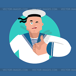 Sailor thumbs up and winks. Russian soldier seafare - vector clipart