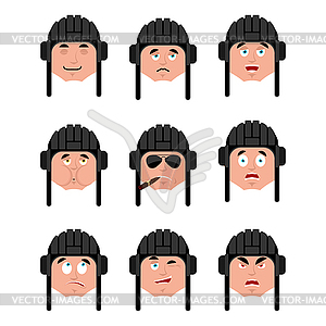 Tankman set emoji. Sad and angry face. guilty and - vector clipart