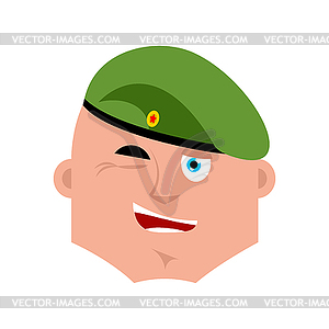 Russian soldier wink emoji. Airborne troops merry - vector clip art