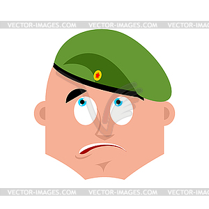 Russian soldier confused emoji oops. Airborne troop - vector clipart