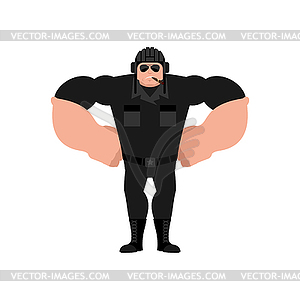 Tankman Strong Cool serious. Russian soldier smokin - vector clipart