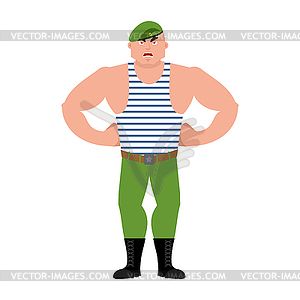 Russian soldier angry. Airborne troops evil. - vector clip art