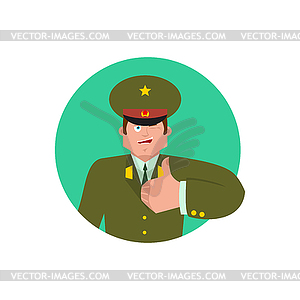 Russian Officer thumbs up and winks. Soldier happy - royalty-free vector clipart