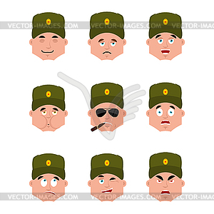 Russian soldier set emoji avatar. sad and angry - vector image