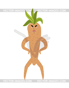 Mandrake root angry. Evil Legendary mystical plant - vector clip art