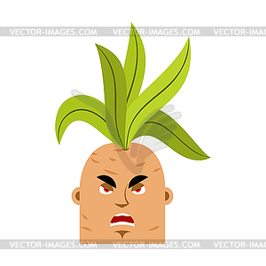 Mandrake root angry emoji. Evil Legendary mystical - vector image