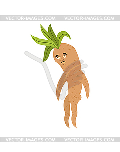 Mandrake root sad. Sorrowful Legendary mystical - vector clip art