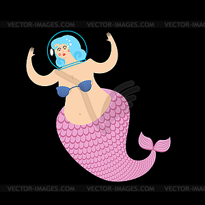 Mermaid in astronaut helmet. Mythical underwater - vector clipart