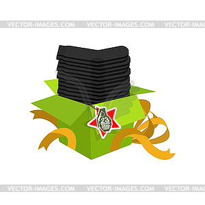 Stack of socks and ribbon. Traditional gift for - vector image