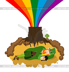 Leprechaun sleeps hole under ground. Lair of - vector EPS clipart