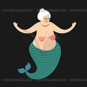 Старая русалка бабушка. Мифический подводный бабушка - изображение в векторе