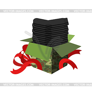 Stack of socks and ribbon. Traditional gift for - vector clipart