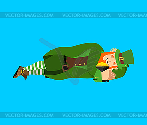 Leprechaun sleeps and pot of gold. dwarf for - vector image