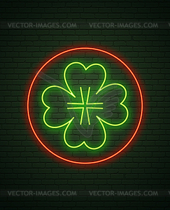 Patricks Day Neon sign and green brick wall. - vector clip art