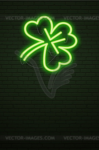 St Patricks Day Neon sign and green brick wall. - vector EPS clipart