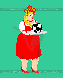 Russian girl and soccer ball. Welcome. Football - vector image
