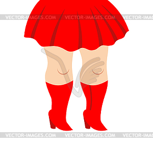 Female feet in red boots and red skirt - vector clip art