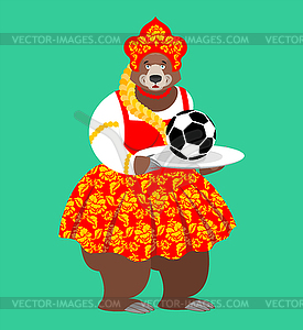 Russian bear and soccer ball. Welcome. Football - vector clip art