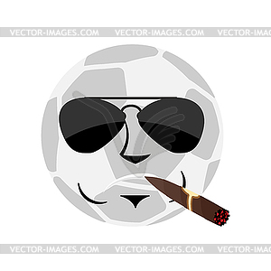 Soccer ball Cool serious Emoji. Football Ball - vector image