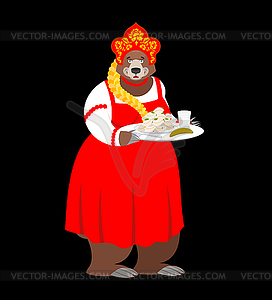 Добро пожаловать в Россию. Русский медведь и водка и - рисунок в векторе