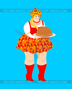 Welcome to Russia. Russian Girl And loaf. - vector clipart