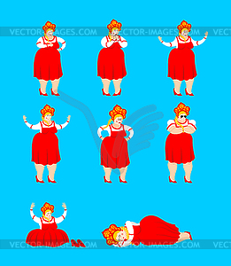 Russia set poses. Russian Girl happy and yoga. Woma - vector EPS clipart