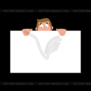 Guy Hidden looks out. man is hiding.  - vector clip art