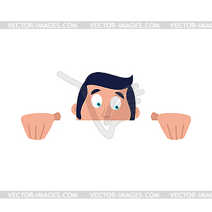 Guy Hidden looks out. man is hiding.  - vector clip art