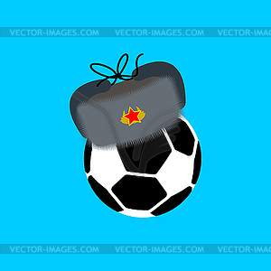 Soccer Ball in Ushanka Russian cap. football cup - vector clip art