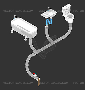 Sewerage system. Tapping water supply. Toilet and - vector clipart