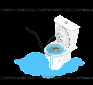 Toilet clogged Isometry. Leakage canalization. - vector clipart