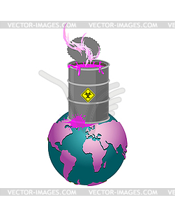 Chemical waste Barrel and earth. Pollution of - vector clip art