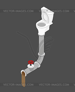 Toilet bowl of water. Pipe for water removal. - vector image