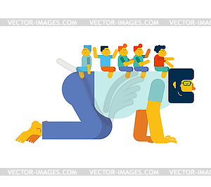 Dad playing horse children on back. Kids are sittin - vector image