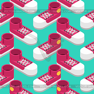 Sneakers isometric seamless pattern. Sports shoes - vector clipart