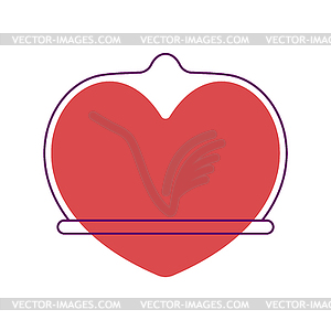 Protected love. Heart in Condom - vector image