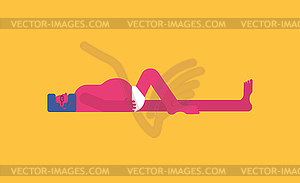 Hipster is sunbathing on beach. Yellow sand. Summer - vector clip art